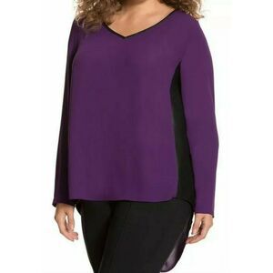 LANE BRYANT Purple Blk Leatherette Shirt Womens PLUS 14 16 1X Hi Low Split Back